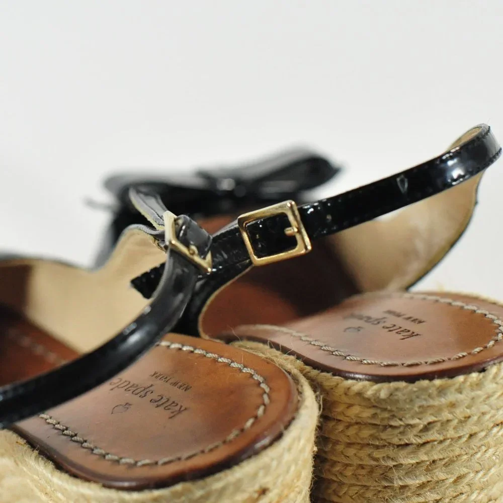 Kate Spade New York Black Patten Leather & Jute Wedge